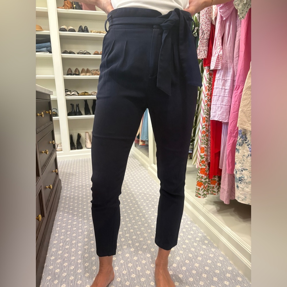 Sézane Navy Paperbag Waist Trousers